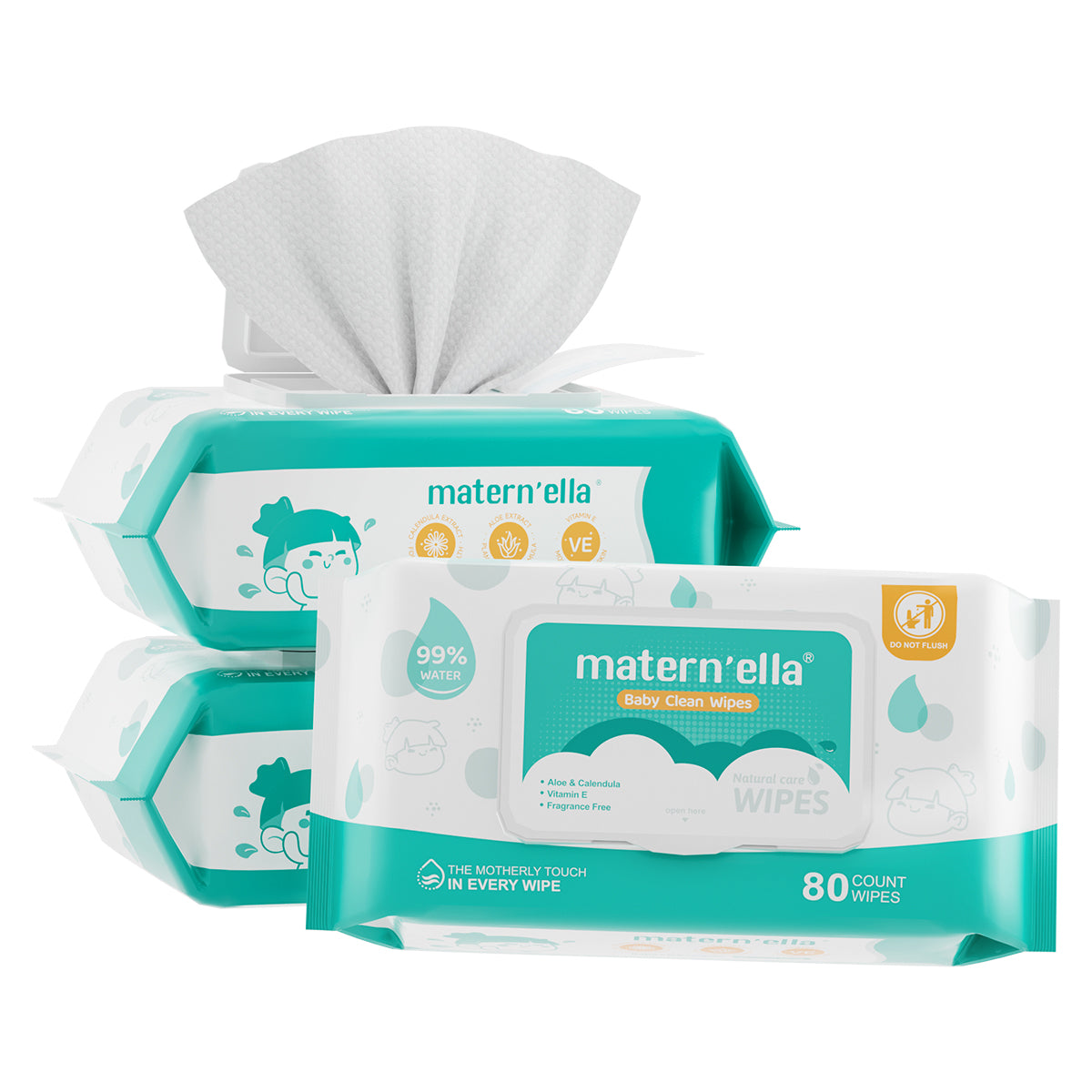 Matern'ella Hypoallergenic Baby Wipes – 99% Water, Unscented & Alcohol-Free | 240 Count (Pack of 3)