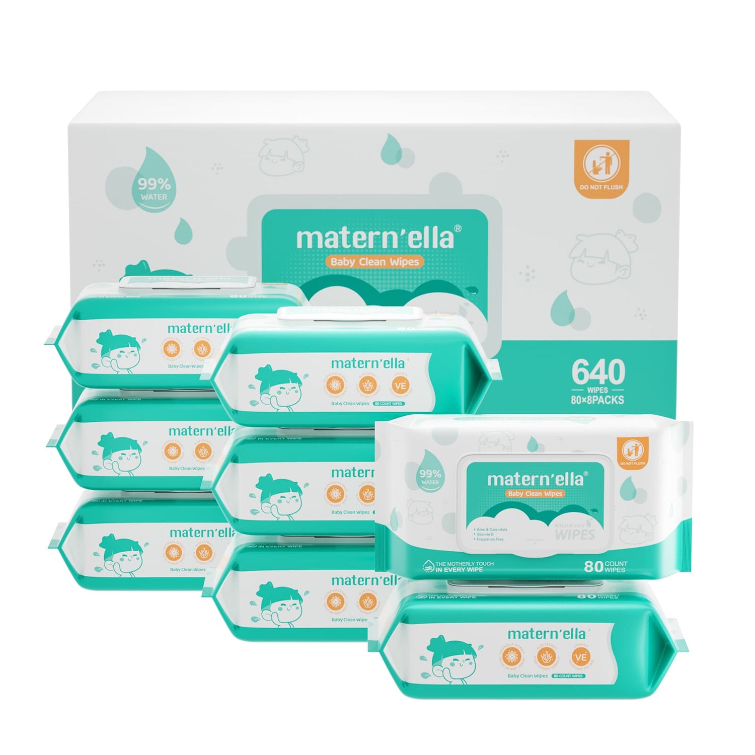 Maternella Hypoallergenic Baby Wipes – Unscented,Alcohol-Free,99% Water Formula for Delicate Skin (240 Wipes)