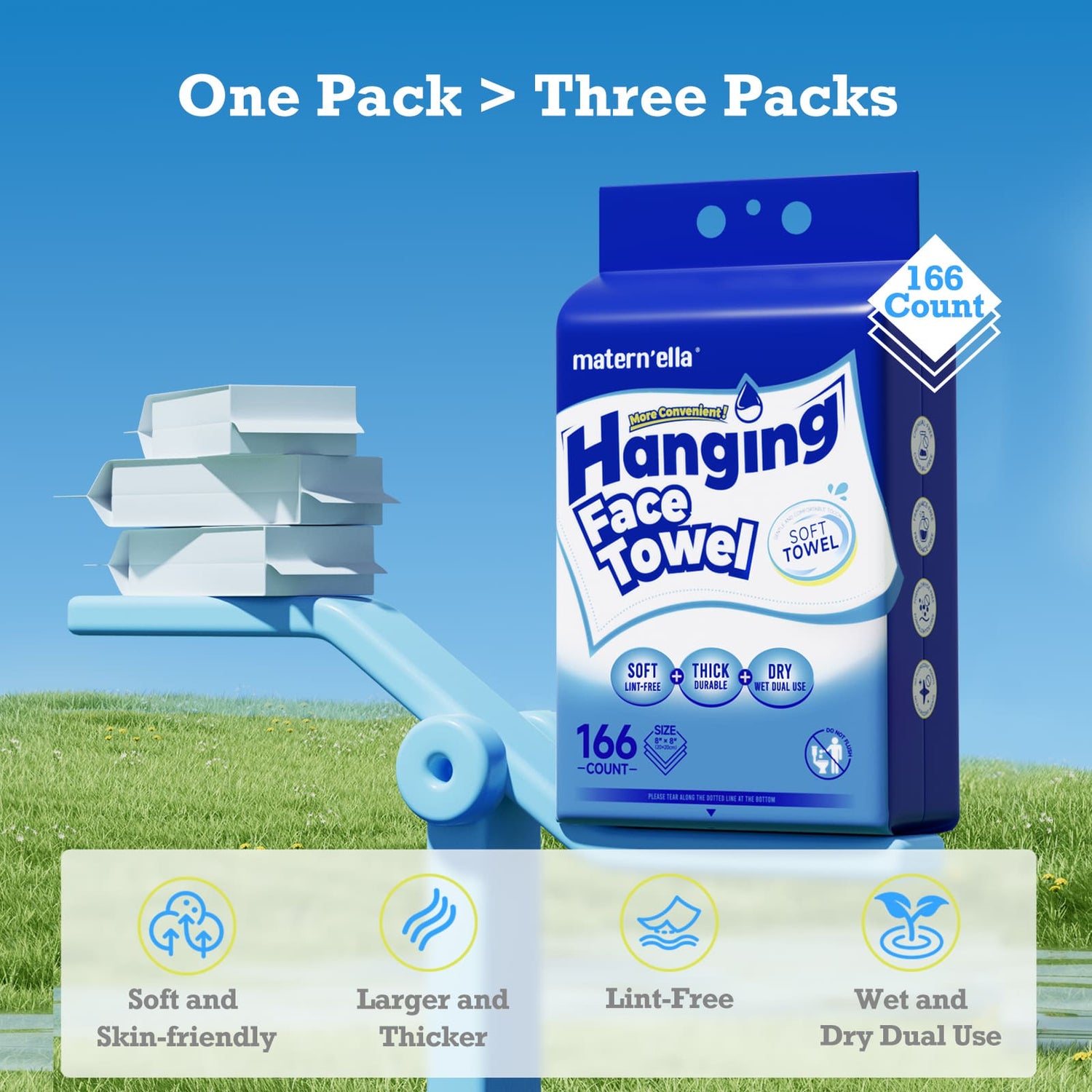 Matern’ella Disposable Hanging Face Towels –Thickened Dry Wipes for Facial Cleansing,Makeup Removal,Wet & Dry Use (166 Count)