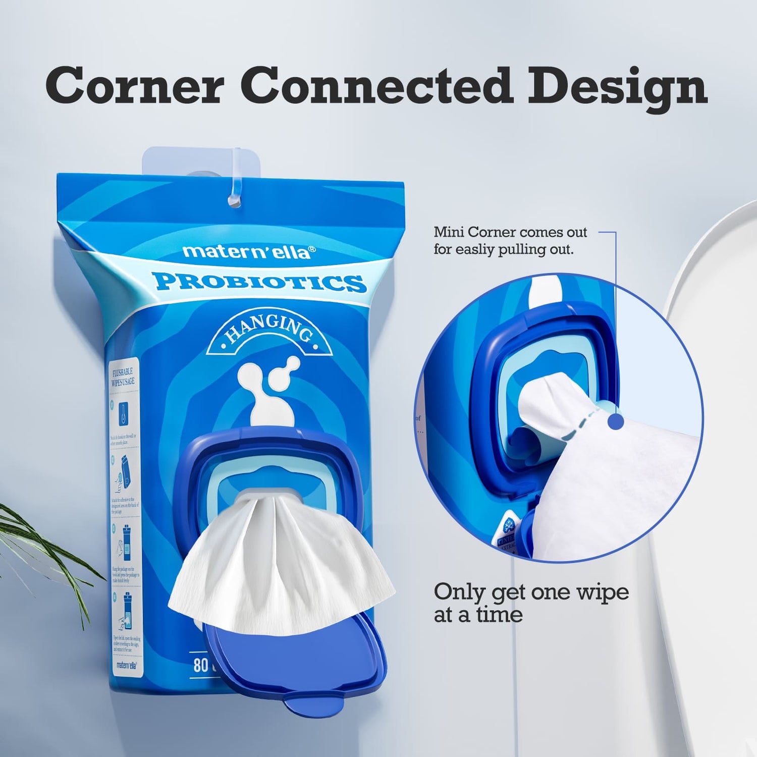 Matern’ella Premium Hanging Flushable Wipes – Extra Large,Unscented & Alcohol-Free Wet Wipes with Plant-Based Fibers (240 Count)