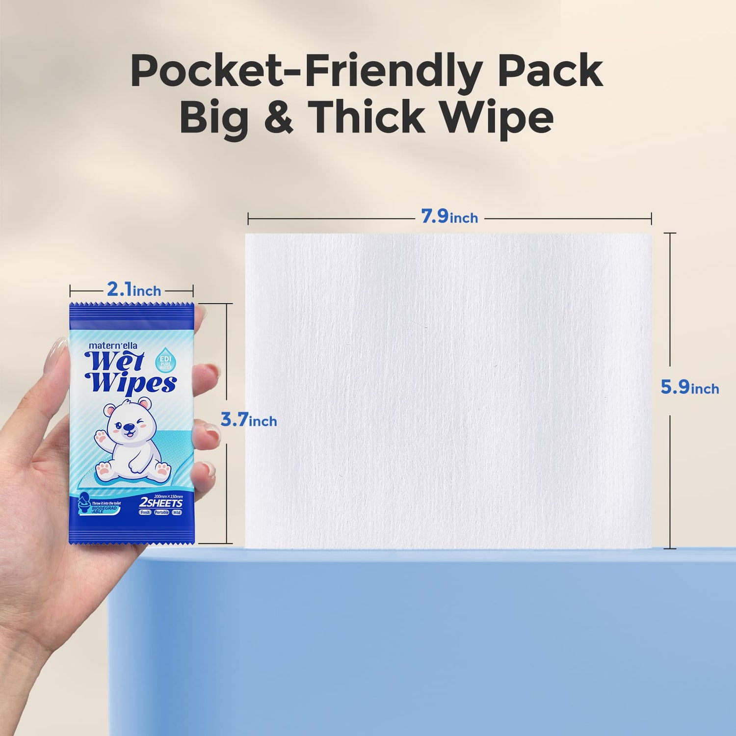 Matern'ella Pocket On-The-Go Calendula & Centella Asiatica Extract & Flushable Butt Wipes