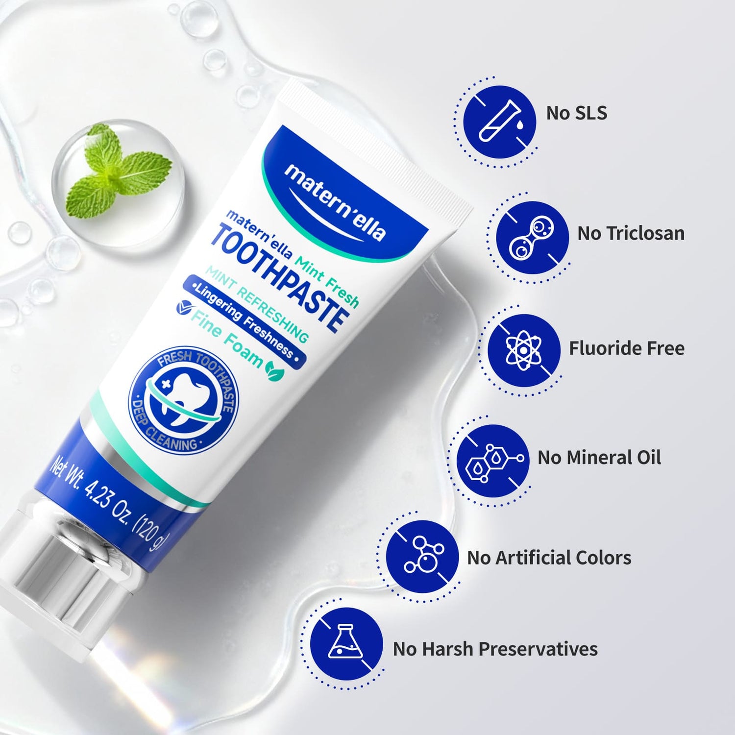 Matern’ella Toothpaste for Sensitive Gums – Fluoride-Free & SLS-Free with Probiotics,Xylitol and Hydrated Silica,Mint Fresh (4.23 oz)